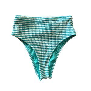 Aerie High Cut cheeky ribbed blue white bikini bottom XS swimsuit summer